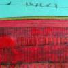 05 black birds pink field II Acrylic on paper 14 x 14cm PRIVATE COLLECTION